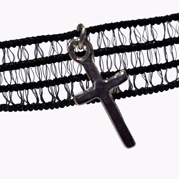 Elegant Black Lace Silver Tone Cross Choker Necklace Religious Spiritual Jewelry - Picture 2 of 4